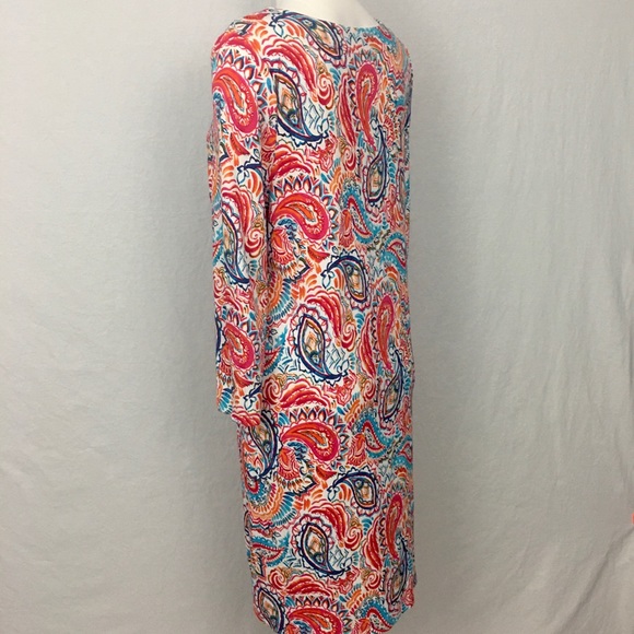Crown & Ivy Petite XL Dress 3/4 Sleeve Split Front V-Neck Stretch Vibrant Print - Picture 8 of 16